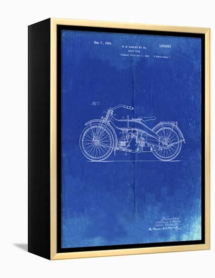 PP194- Faded Blueprint Harley Davidson Motorcycle 1919 Patent Poster-Cole Borders-Framed Premier Image Canvas