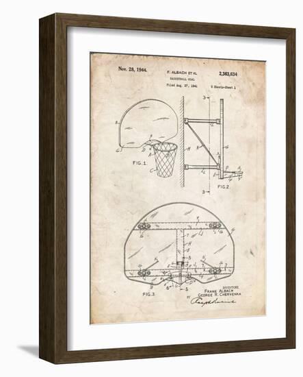 PP196- Vintage Parchment Albach Basketball Goal Patent Poster-Cole Borders-Framed Giclee Print