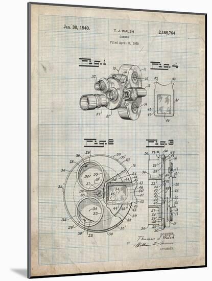 PP198- Antique Grid Parchment Bell and Howell Color Filter Camera Patent Poster-Cole Borders-Mounted Giclee Print