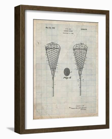 PP199- Antique Grid Parchment Lacrosse Stick 1948 Patent Poster-Cole Borders-Framed Giclee Print