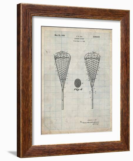 PP199- Antique Grid Parchment Lacrosse Stick 1948 Patent Poster-Cole Borders-Framed Giclee Print