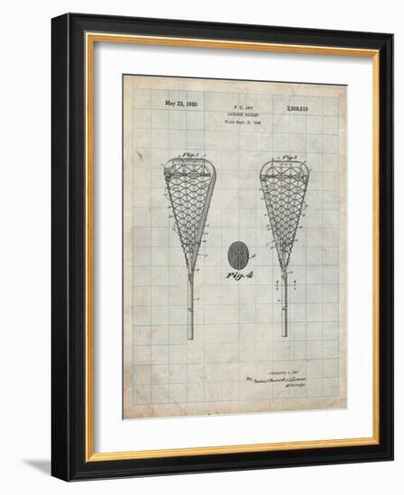 PP199- Antique Grid Parchment Lacrosse Stick 1948 Patent Poster-Cole Borders-Framed Giclee Print