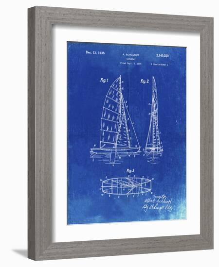 PP216-Faded Blueprint Schlumpf Sailboat Patent Poster-Cole Borders-Framed Giclee Print