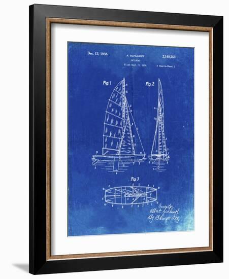 PP216-Faded Blueprint Schlumpf Sailboat Patent Poster-Cole Borders-Framed Giclee Print