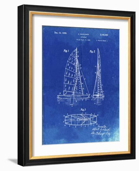 PP216-Faded Blueprint Schlumpf Sailboat Patent Poster-Cole Borders-Framed Giclee Print