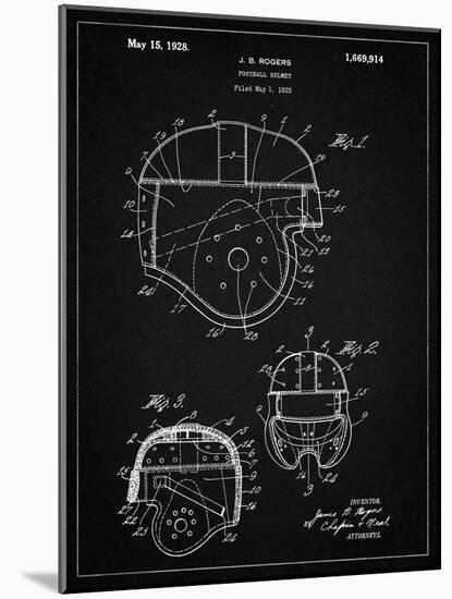 PP218-Vintage Black Football Helmet 1925 Patent Poster-Cole Borders-Mounted Giclee Print