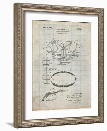 PP219-Antique Grid Parchment Football Shoulder Pads 1925 Patent Poster-Cole Borders-Framed Giclee Print