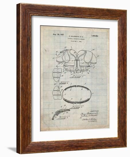 PP219-Antique Grid Parchment Football Shoulder Pads 1925 Patent Poster-Cole Borders-Framed Giclee Print