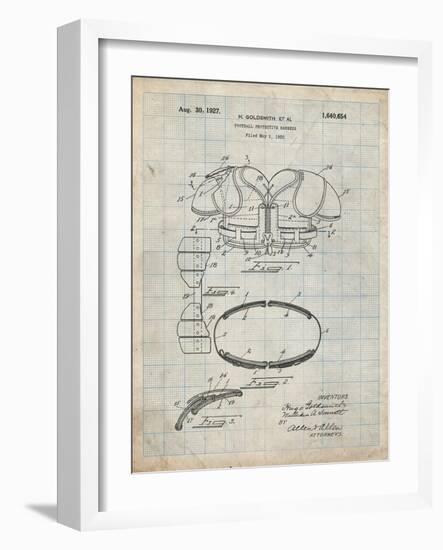 PP219-Antique Grid Parchment Football Shoulder Pads 1925 Patent Poster-Cole Borders-Framed Giclee Print