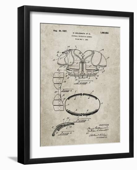 PP219-Sandstone Football Shoulder Pads 1925 Patent Poster-Cole Borders-Framed Giclee Print