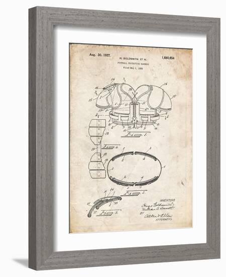 PP219-Vintage Parchment Football Shoulder Pads 1925 Patent Poster-Cole Borders-Framed Giclee Print