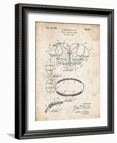 PP219-Vintage Parchment Football Shoulder Pads 1925 Patent Poster-Cole Borders-Framed Giclee Print