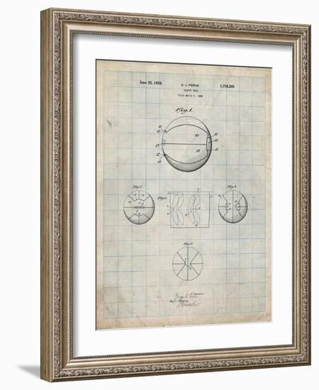 PP222-Antique Grid Parchment Basketball 1929 Game Ball Patent Poster-Cole Borders-Framed Giclee Print