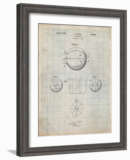 PP222-Antique Grid Parchment Basketball 1929 Game Ball Patent Poster-Cole Borders-Framed Giclee Print