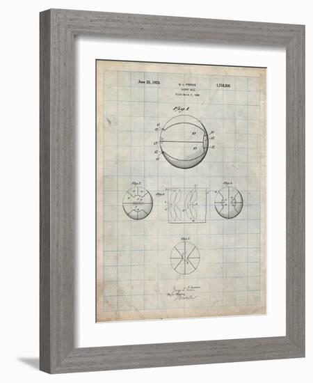 PP222-Antique Grid Parchment Basketball 1929 Game Ball Patent Poster-Cole Borders-Framed Giclee Print