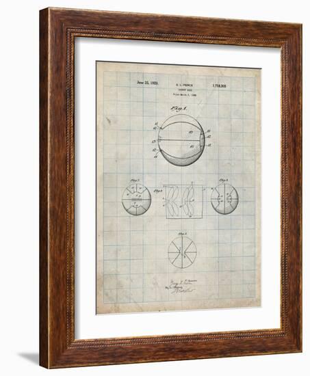 PP222-Antique Grid Parchment Basketball 1929 Game Ball Patent Poster-Cole Borders-Framed Giclee Print