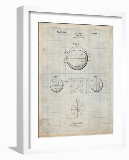 PP222-Antique Grid Parchment Basketball 1929 Game Ball Patent Poster-Cole Borders-Framed Giclee Print