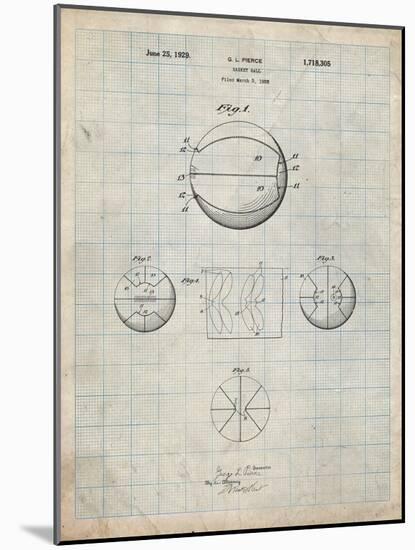 PP222-Antique Grid Parchment Basketball 1929 Game Ball Patent Poster-Cole Borders-Mounted Giclee Print