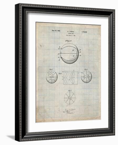 PP222-Antique Grid Parchment Basketball 1929 Game Ball Patent Poster-Cole Borders-Framed Giclee Print