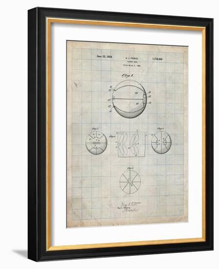 PP222-Antique Grid Parchment Basketball 1929 Game Ball Patent Poster-Cole Borders-Framed Giclee Print