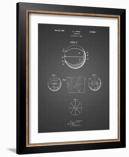 PP222-Black Grid Basketball 1929 Game Ball Patent Poster-Cole Borders-Framed Giclee Print