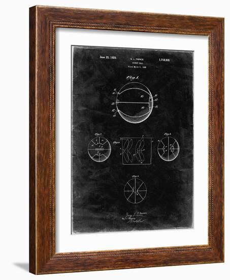 PP222-Black Grunge Basketball 1929 Game Ball Patent Poster-Cole Borders-Framed Giclee Print