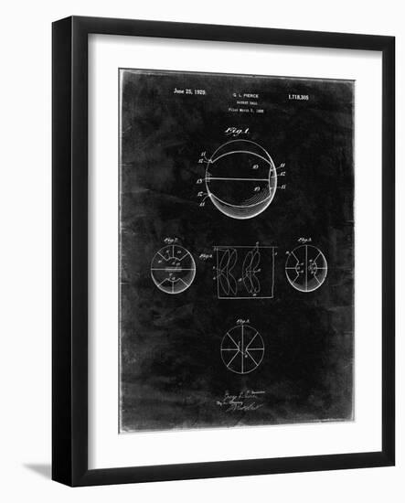 PP222-Black Grunge Basketball 1929 Game Ball Patent Poster-Cole Borders-Framed Giclee Print