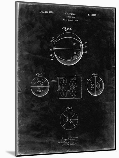 PP222-Black Grunge Basketball 1929 Game Ball Patent Poster-Cole Borders-Mounted Giclee Print