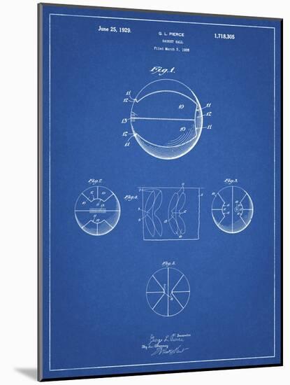 PP222-Blueprint Basketball 1929 Game Ball Patent Poster-Cole Borders-Mounted Giclee Print