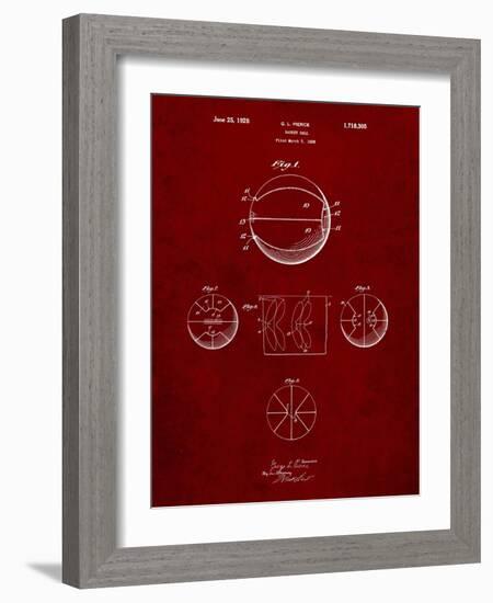 PP222-Burgundy Basketball 1929 Game Ball Patent Poster-Cole Borders-Framed Giclee Print