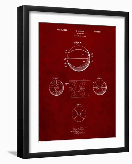 PP222-Burgundy Basketball 1929 Game Ball Patent Poster-Cole Borders-Framed Giclee Print