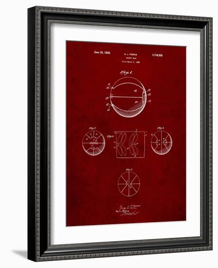 PP222-Burgundy Basketball 1929 Game Ball Patent Poster-Cole Borders-Framed Giclee Print