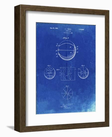 PP222-Faded Blueprint Basketball 1929 Game Ball Patent Poster-Cole Borders-Framed Giclee Print