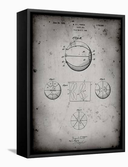 PP222-Faded Grey Basketball 1929 Game Ball Patent Poster-Cole Borders-Framed Premier Image Canvas