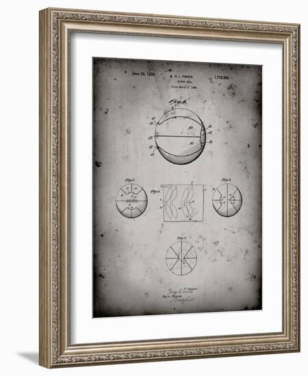 PP222-Faded Grey Basketball 1929 Game Ball Patent Poster-Cole Borders-Framed Giclee Print