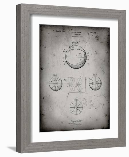 PP222-Faded Grey Basketball 1929 Game Ball Patent Poster-Cole Borders-Framed Giclee Print