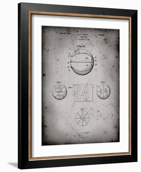 PP222-Faded Grey Basketball 1929 Game Ball Patent Poster-Cole Borders-Framed Giclee Print