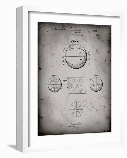 PP222-Faded Grey Basketball 1929 Game Ball Patent Poster-Cole Borders-Framed Giclee Print
