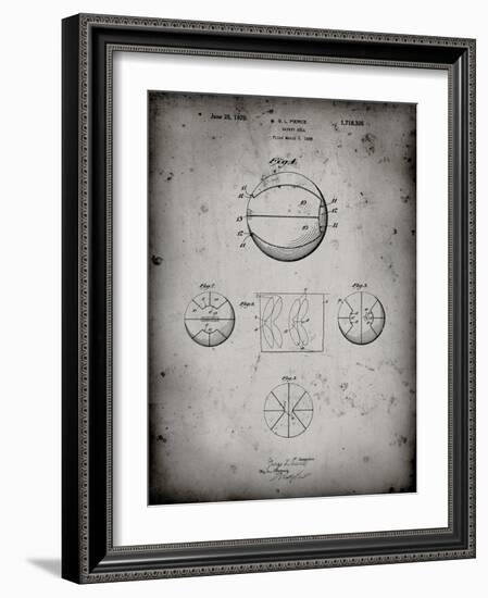 PP222-Faded Grey Basketball 1929 Game Ball Patent Poster-Cole Borders-Framed Giclee Print