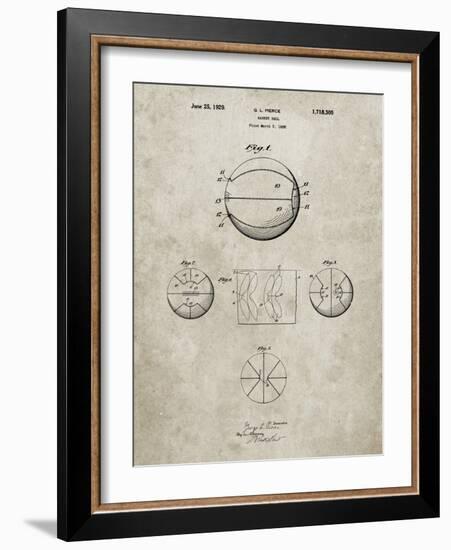 PP222-Sandstone Basketball 1929 Game Ball Patent Poster-Cole Borders-Framed Giclee Print