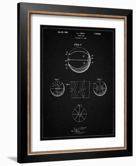 PP222-Vintage Black Basketball 1929 Game Ball Patent Poster-Cole Borders-Framed Giclee Print