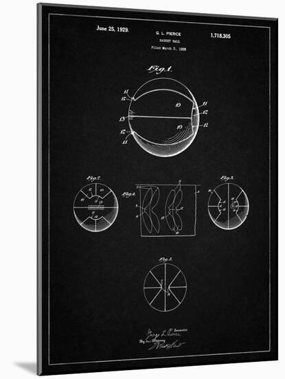 PP222-Vintage Black Basketball 1929 Game Ball Patent Poster-Cole Borders-Mounted Giclee Print