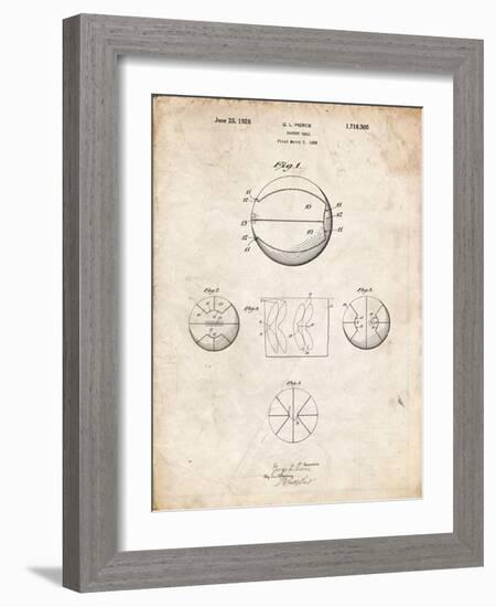 PP222-Vintage Parchment Basketball 1929 Game Ball Patent Poster-Cole Borders-Framed Giclee Print