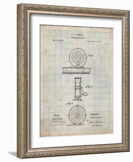 PP225-Antique Grid Parchment Orvis 1874 Fly Fishing Reel Patent Poster-Cole Borders-Framed Giclee Print