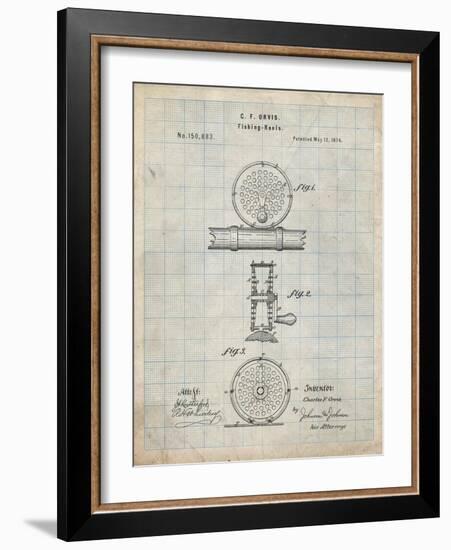 PP225-Antique Grid Parchment Orvis 1874 Fly Fishing Reel Patent Poster-Cole Borders-Framed Giclee Print