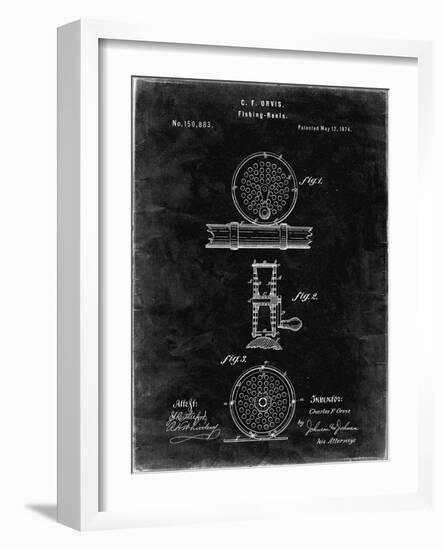 PP225-Black Grunge Orvis 1874 Fly Fishing Reel Patent Poster-Cole Borders-Framed Giclee Print