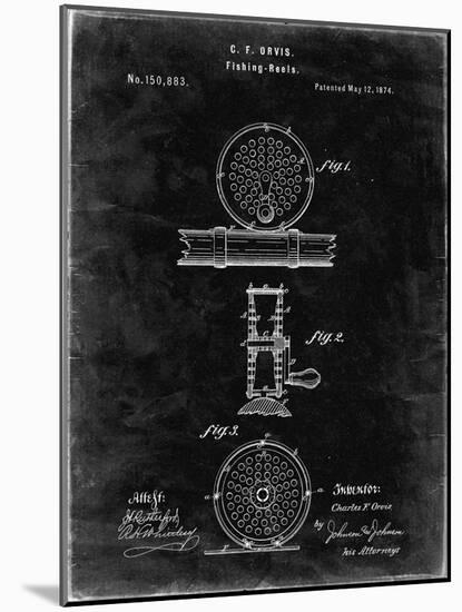 PP225-Black Grunge Orvis 1874 Fly Fishing Reel Patent Poster-Cole Borders-Mounted Giclee Print