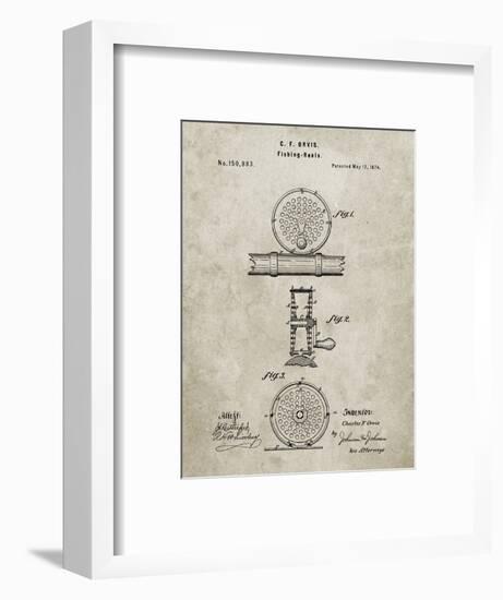 PP225-Sandstone Orvis 1874 Fly Fishing Reel Patent Poster-Cole Borders-Framed Giclee Print