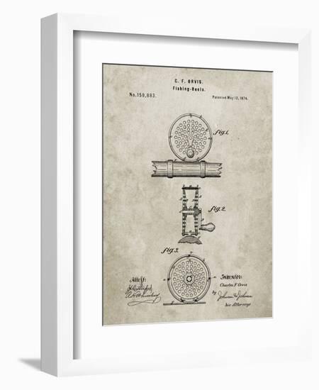 PP225-Sandstone Orvis 1874 Fly Fishing Reel Patent Poster-Cole Borders-Framed Giclee Print