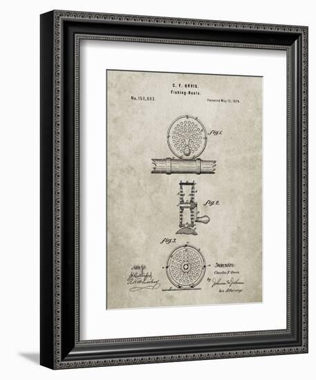 PP225-Sandstone Orvis 1874 Fly Fishing Reel Patent Poster-Cole Borders-Framed Giclee Print